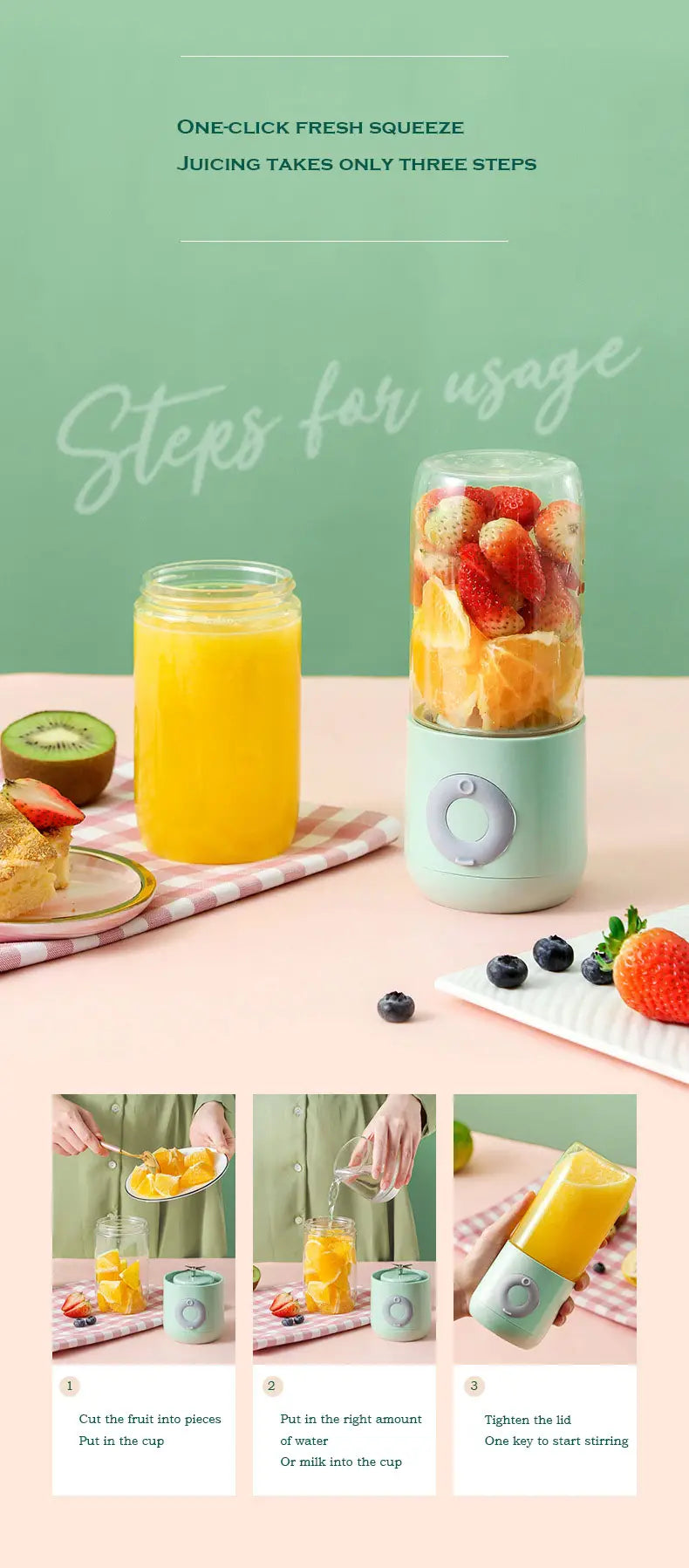 500ml Mini Juicer Blender - Portable USB Smoothie Maker