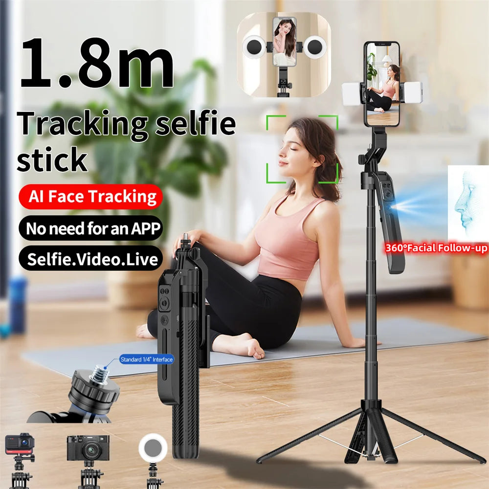 AI facial tracking Gimbal Stabilizer Selfie Stick Foldable Wireless four Tripod with Bluetooth Shutter Monopod for IOS Android