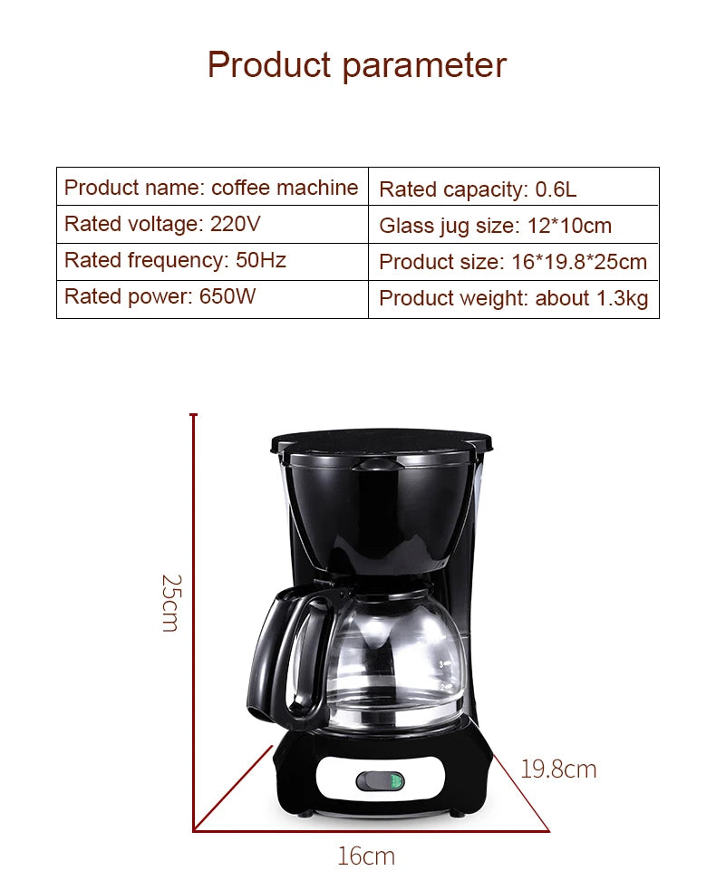 EDTID Automatic Electric Latte Espresso Coffee Maker Mini 0.6L Moka Drip Cafe American Coffee Brewing Machine Tea Pot Boiler EU
