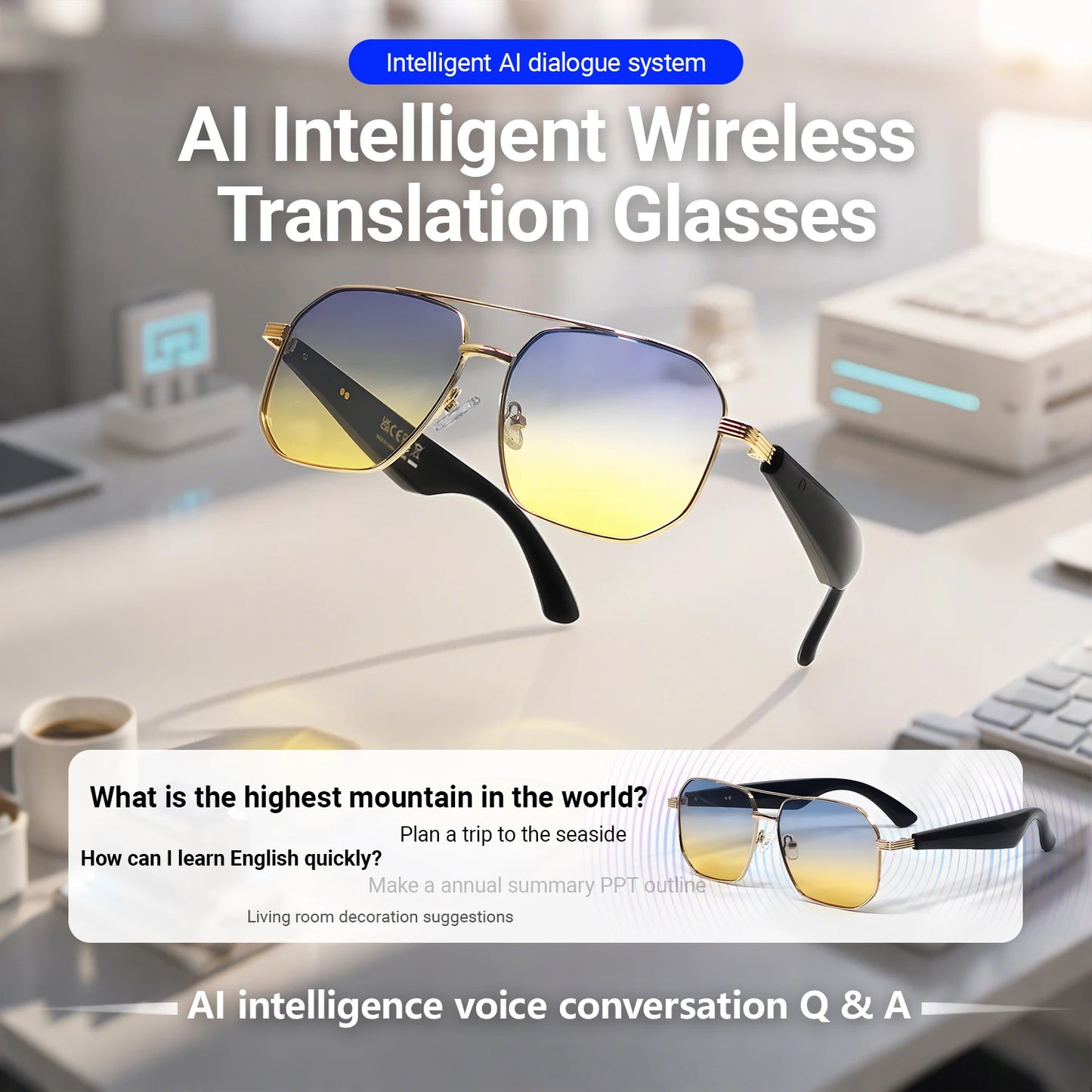 LIGE 2025 Smart Sunglasses Wireless Call Headset Bluetooth 5.4 Intelligent Translation Music Play Voice Assistant Smartglasses