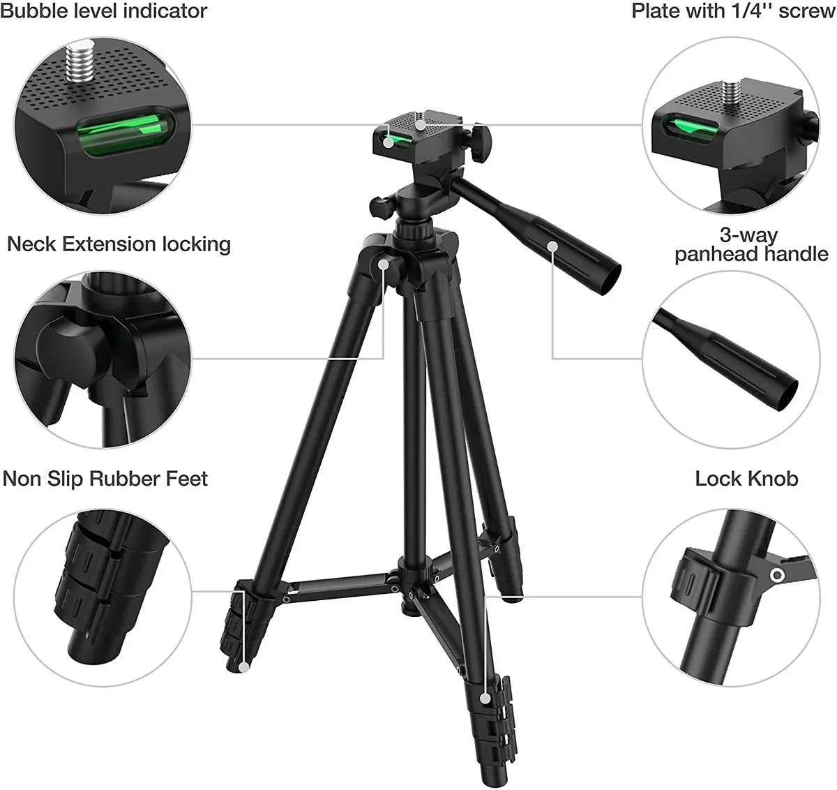 Tripod for Smartphone Lightweight Camera Tripod Stand with Bluetooth Selfie Remote Phone Holder Video Photography for iPhone 14