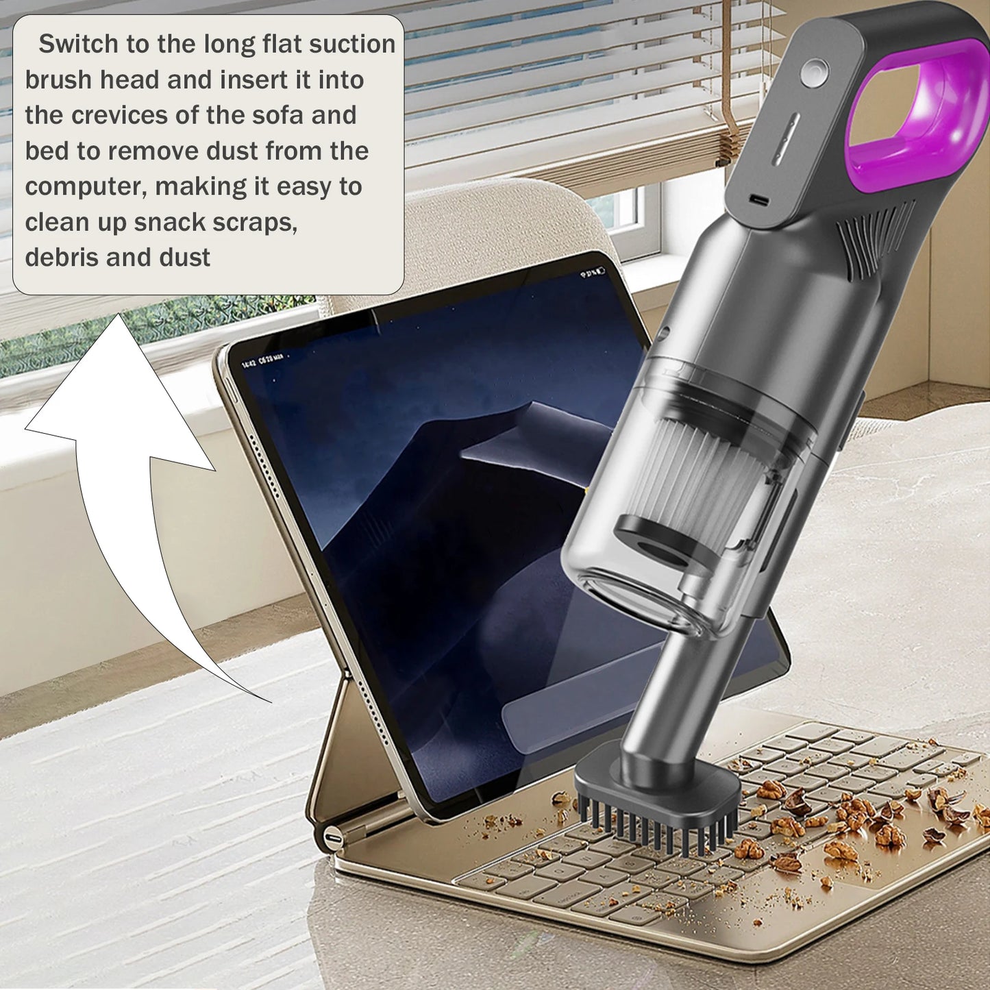 Cordless Handheld Vacuum Cleaner, Rechargeable Stick Vacuum with Cyclone Suction for PC Dust Removal, Car, Home & Office