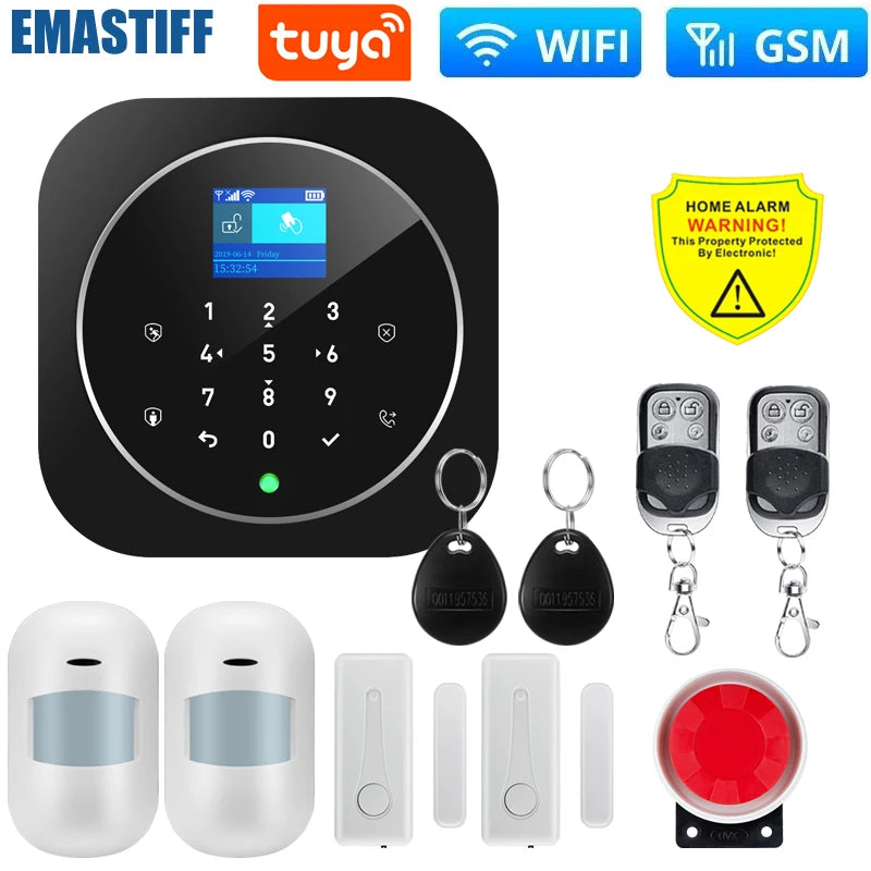 Smart Life Alarm System for Home WIFI GSM Security Alarm Host with Door and Motion Sensor Tuya Smart App control work Alexa