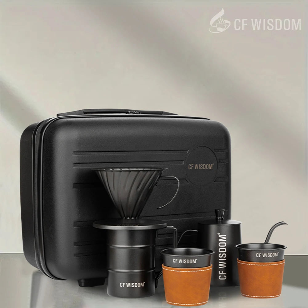 CF WISDOMP Coffee Set, Outdoor Set, Portable Set, Picnic, Camping, Set of 5, Best Gift for Friends, Black hand brewed coffee