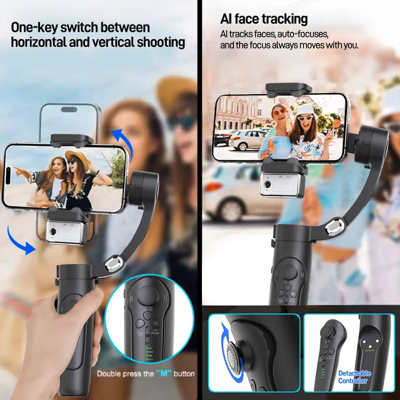 3-Axis Handheld Gimbal Smartphone Stabilizer Ai Face Tracking Remote Control Foldable Holder Smart Gimbal For Iphone Travel Vlog