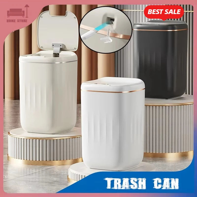 Smart Trash Can Smart Sensor Trash Can with Lid Kitchen Bedroom Waterproof Recycle Toilet Wastebasket Rechargable Garbage Bin