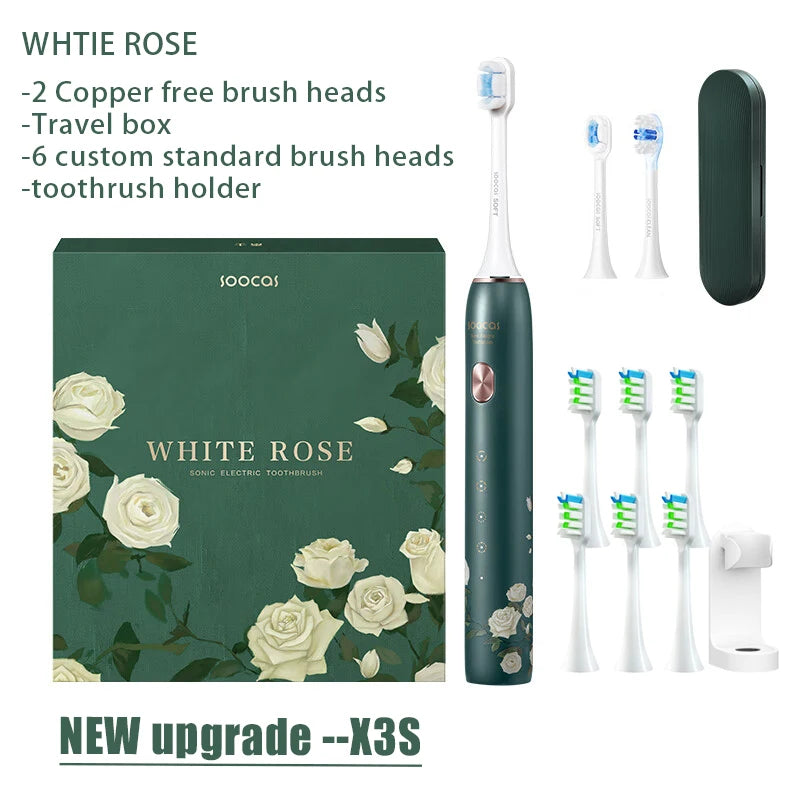 SOOCAS X3S White Rose Adult Smart Sonic Electric Toothbrush IPX7 Waterproof Ultrasonic Tooth Brush Upgraded 180 days life