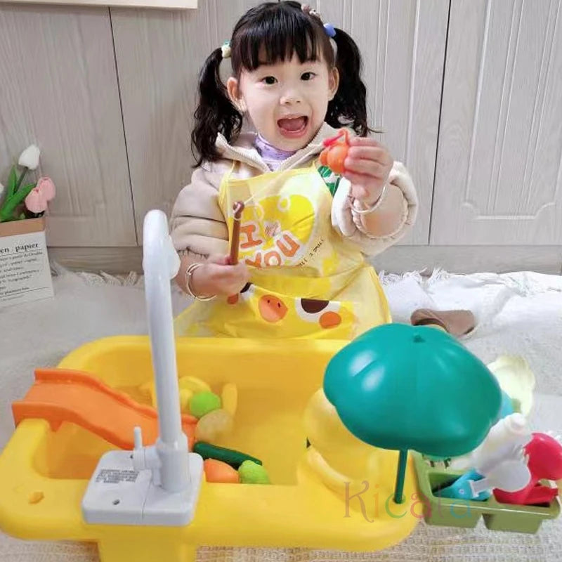 ألعاب مطبخ للأطفال، لعبة غسالة أطباق كهربائية مع مياه جارية، لعبة صيد طعام تظاهرية، لعبة لعب أدوار، هدية للبنات