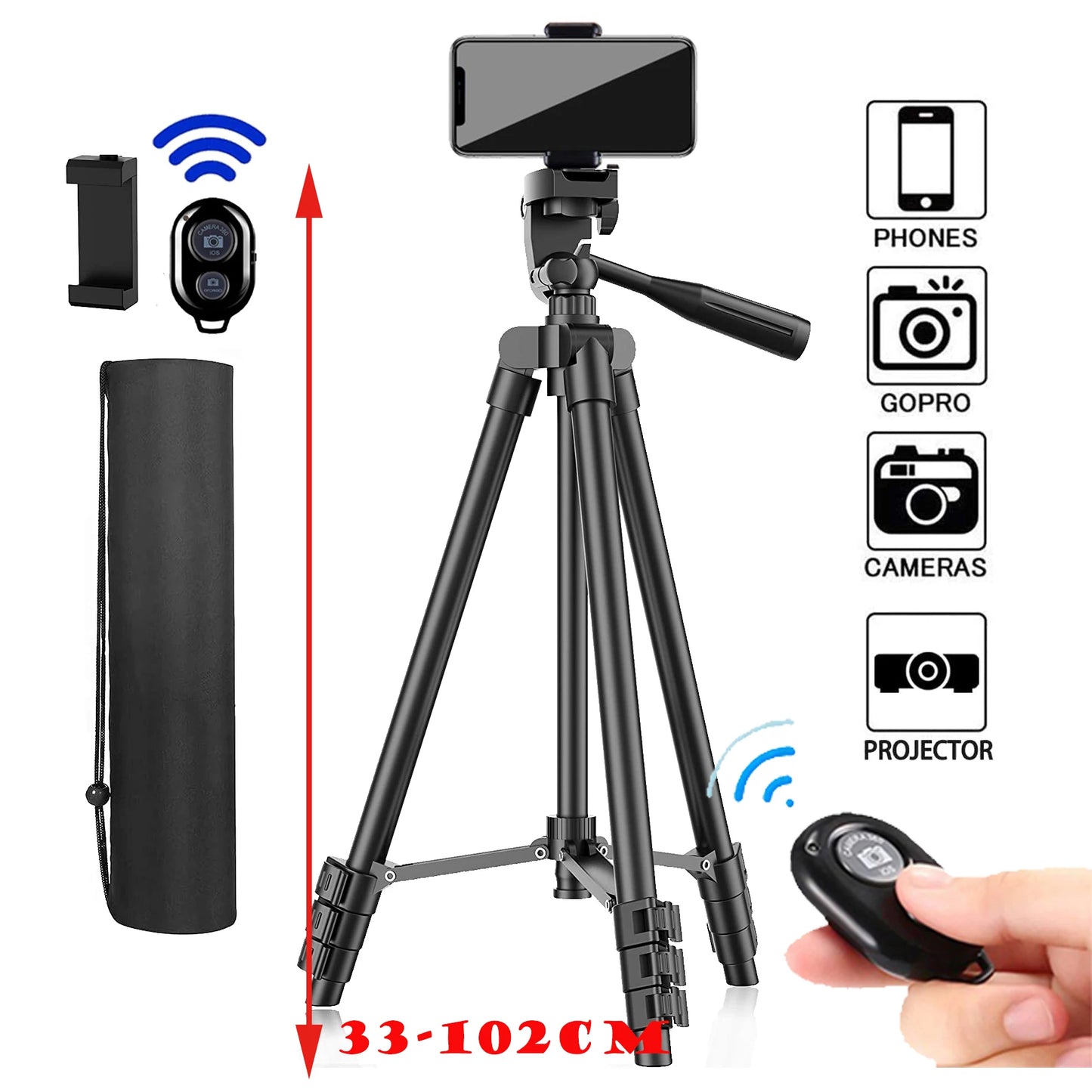 Tripod for Smartphone Lightweight Camera Tripod Stand with Bluetooth Selfie Remote Phone Holder Video Photography for iPhone 14