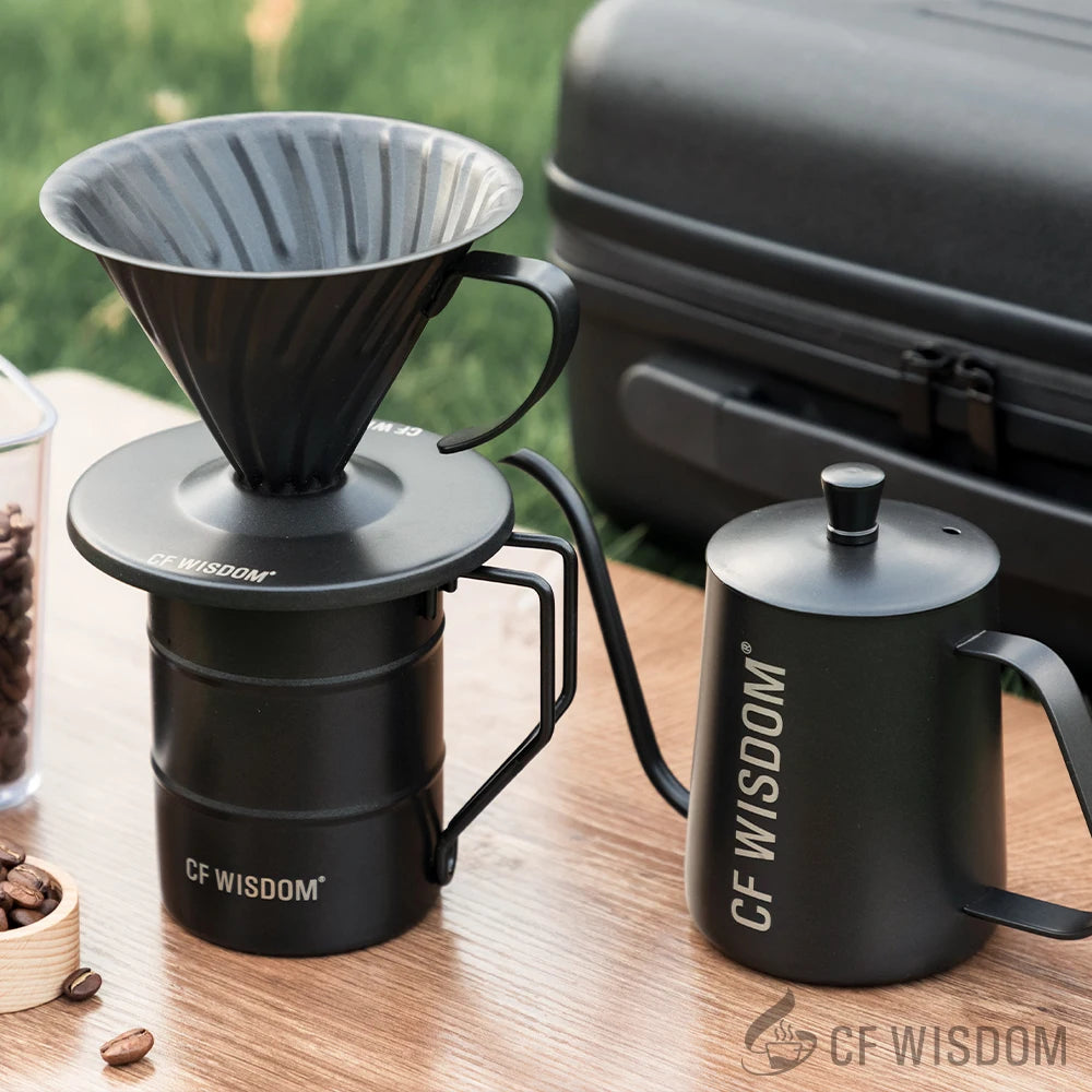CF WISDOMP Coffee Set, Outdoor Set, Portable Set, Picnic, Camping, Set of 5, Best Gift for Friends, Black hand brewed coffee