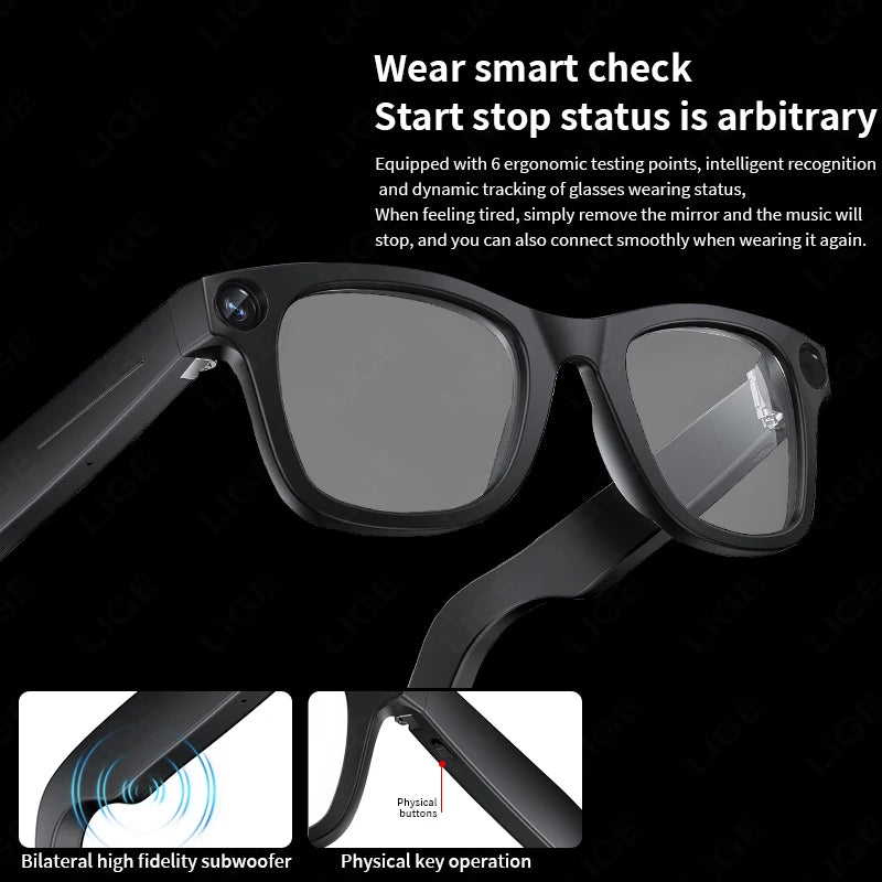 LIGE New 800W Pixels Camera AI smart glasses 32GB Memory 1080P Video Shoot Wireless Transmission AI Translation Smart Sunglasses