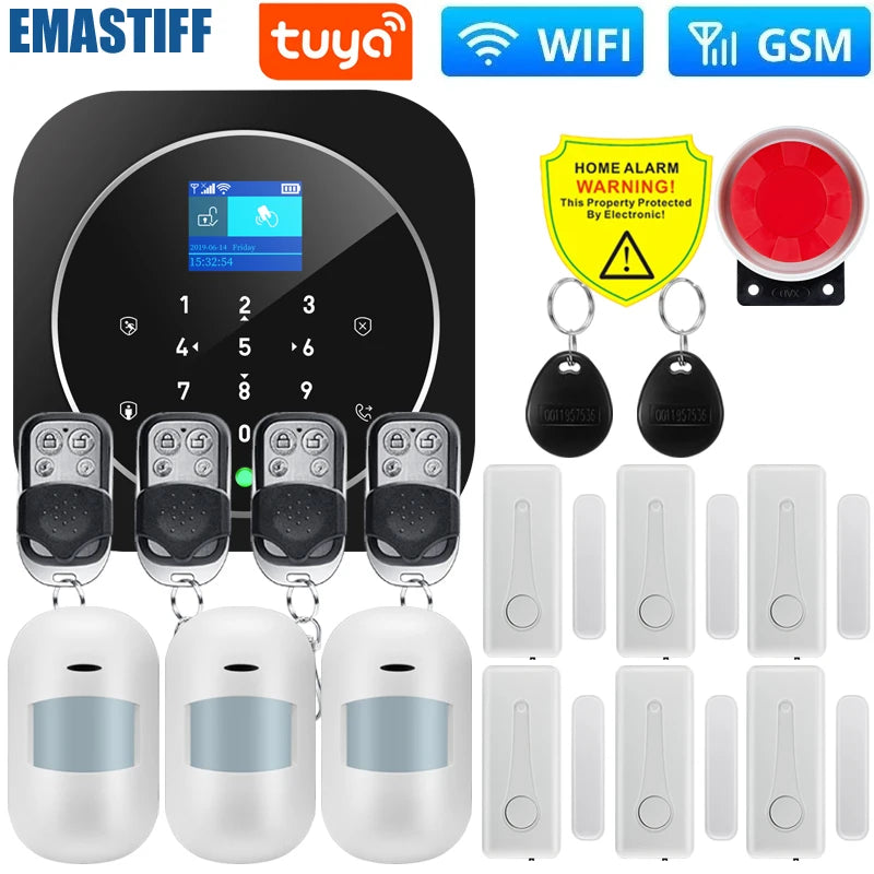 Smart Life Alarm System for Home WIFI GSM Security Alarm Host with Door and Motion Sensor Tuya Smart App control work Alexa