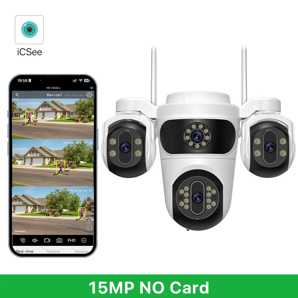 15MP WIFI Camera Three Screen PTZ Camera Human Detection Security CCTV Surveillance 10MP HD External Dual Lens Camera iCsee