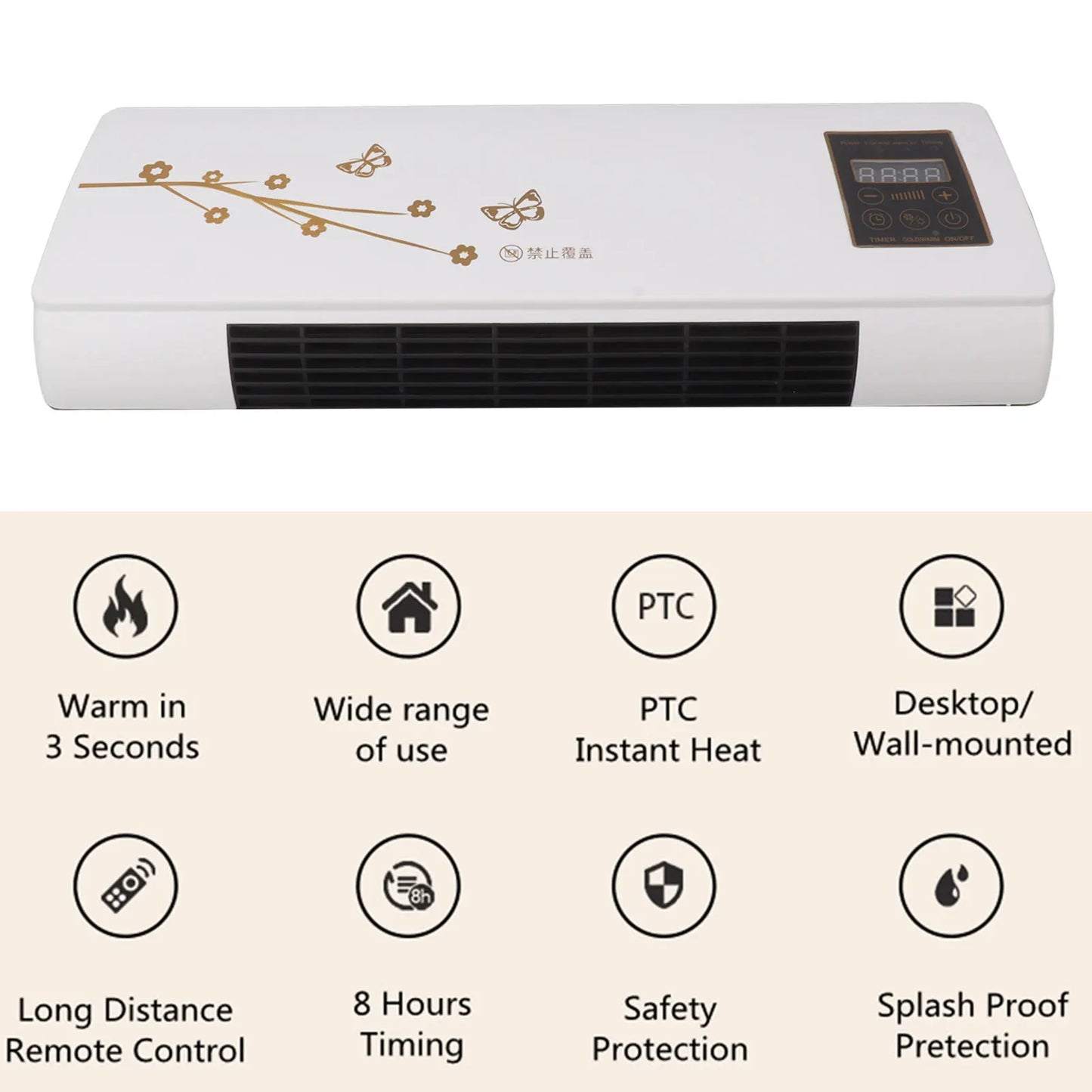 Dual Use Wall Mounted Heat Blower Heating Household Wall Hanging Heat Blower with Digital Display Remote Control US Plug 110V