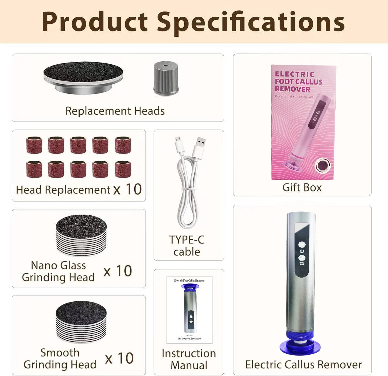 2 in 1 Foot Care Tool Rechargeable Portable Professional Electric Foot File Electric Foot Grinding Device