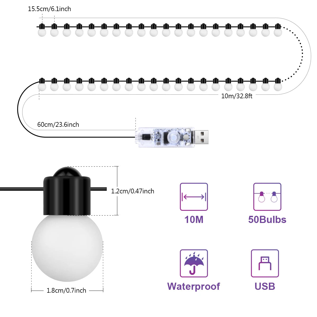 Smart LED String Lights USB Bluetooth Fairy Lights Camping Room Outdoor Garden Decor Garland Lamp Christmas Light 10M 50 Bulbs