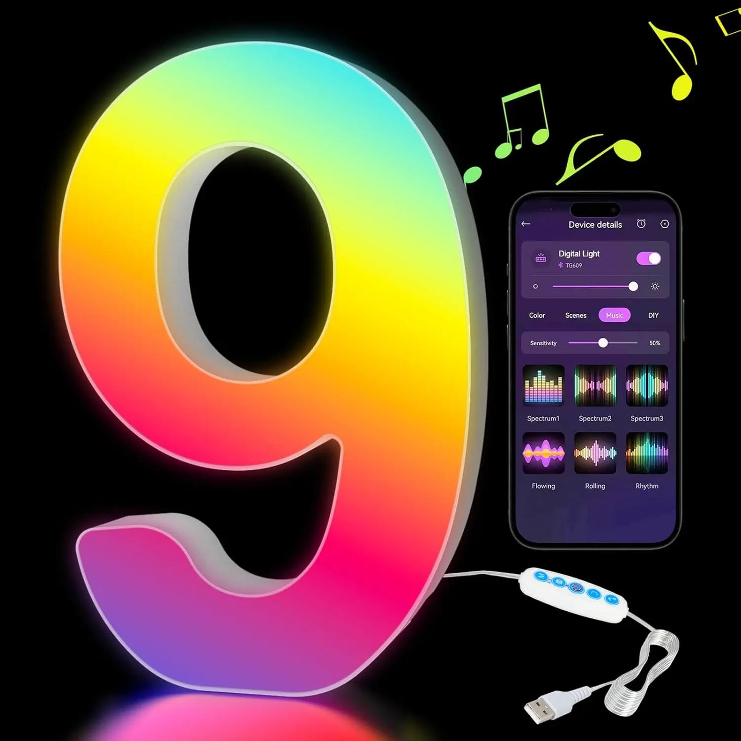 Smart LED Letters Lights Alphabet Light Decorative Name Letter Number Lamp Night Light USB MeRGBW App Music Sync Logo Game Home
