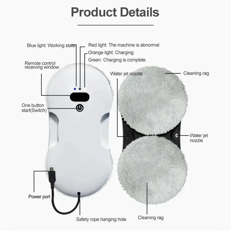 Smart Dual-Sided Spray Window Cleaning Robot with Strong Suction, Electric Glass Cleaner for High-rise Home & Office Windows