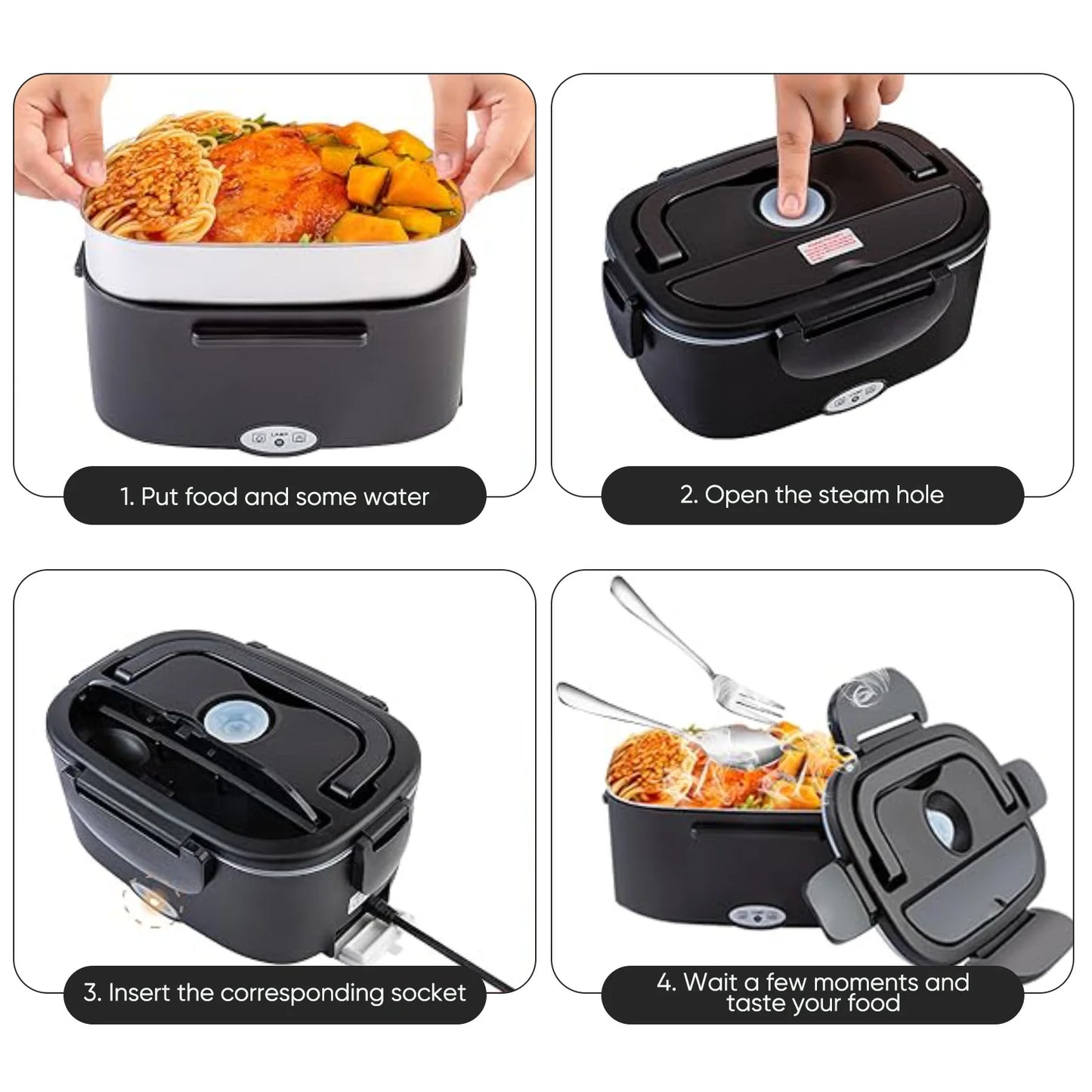 2 in 1 Car Home 12V 24V 110V 220V Electric Lunch Box Portable Picnic School Food Heating Warmer Container Stainless Steel Set