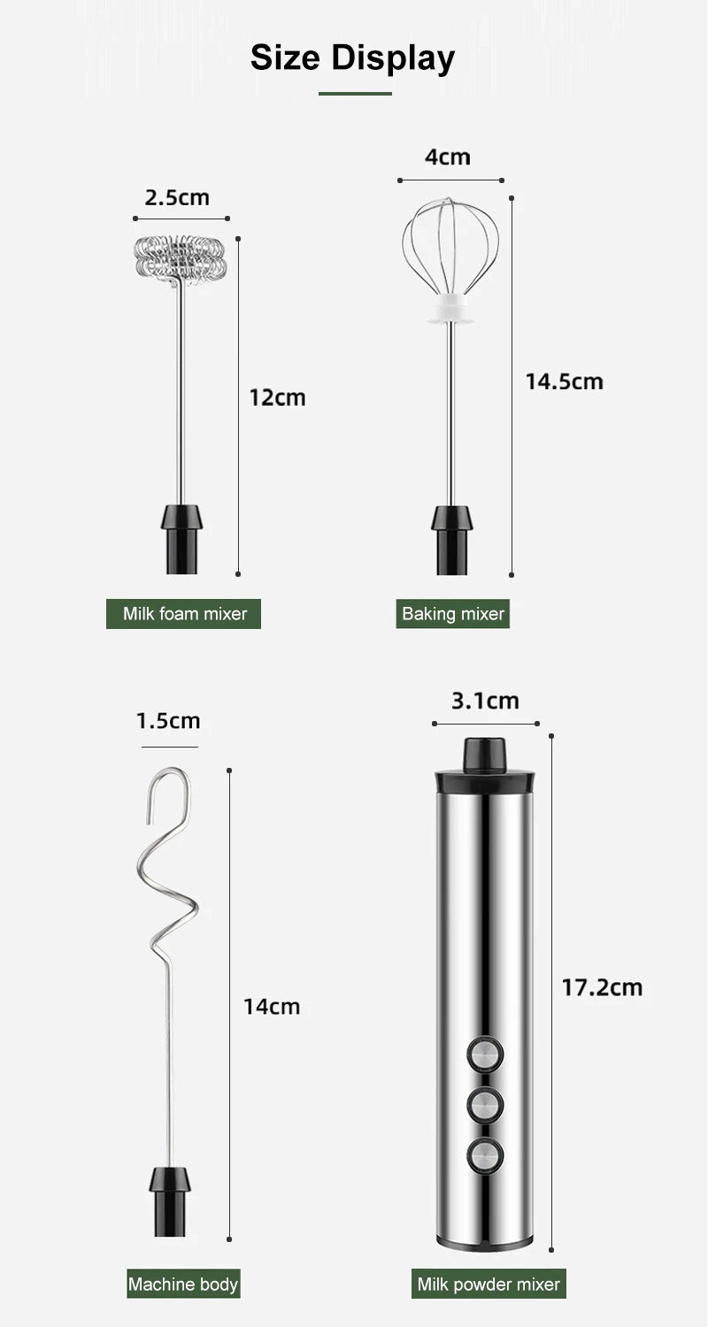 3 In 1 Milk Frothers Electric Handheld Blender With USB Electrical Mini Coffee Maker Whisk Mixer For Coffee Cappuccino Cream