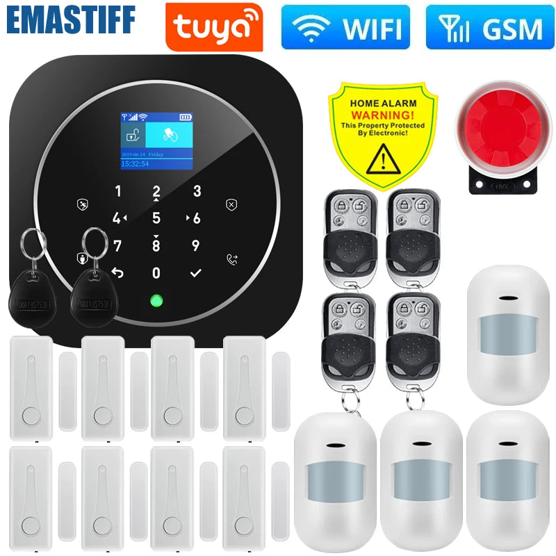 Smart Life Alarm System for Home WIFI GSM Security Alarm Host with Door and Motion Sensor Tuya Smart App control work Alexa