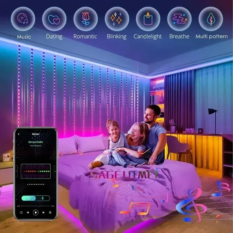 Smart Curtain Lights 400 LED USB Curtain String Lights DIY App Remote Control Music Sync Christmas Holiday Party Curtain Strings