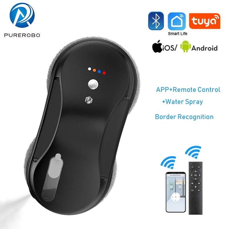 Purerobo Square Ultrathin Window Cleaning Robot With Water Spray Automatic Washing Window Glass Mirror Tile Cleaner APP Control