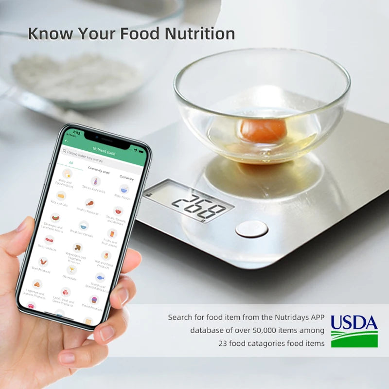 Smart Food Nutrition Scale Digital Kitchen Scale 5kg Stainless Steel Food Scale Digital Calories Measurements Food Weight Scales