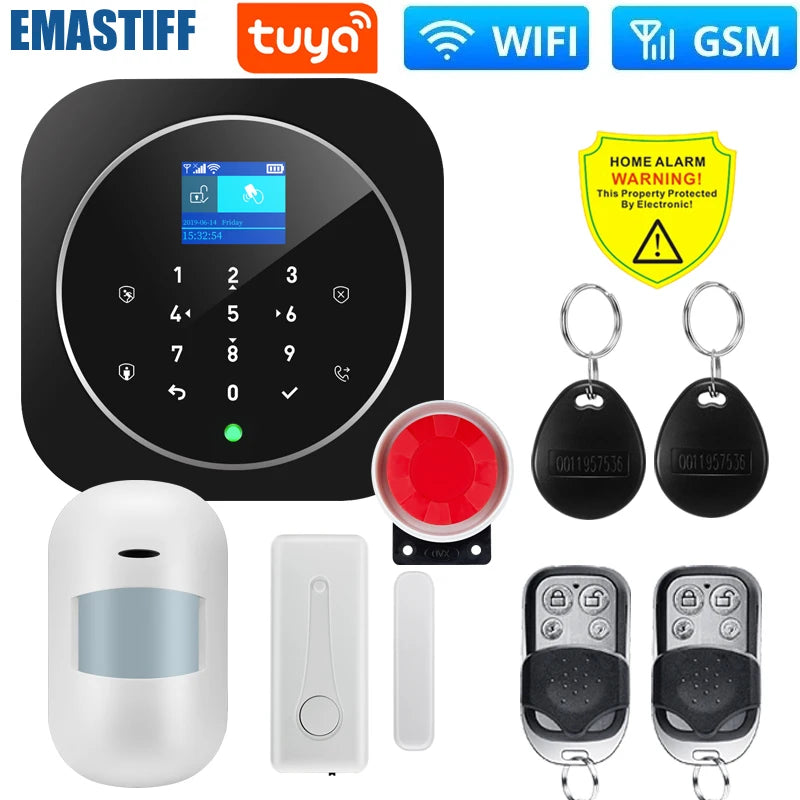 Smart Life Alarm System for Home WIFI GSM Security Alarm Host with Door and Motion Sensor Tuya Smart App control work Alexa