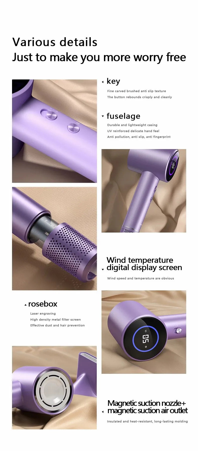 Hairdryer New high speed hair anion high speed hair dryer Hair LED display hair dryer with nozzle 110V 220V 1600W high power