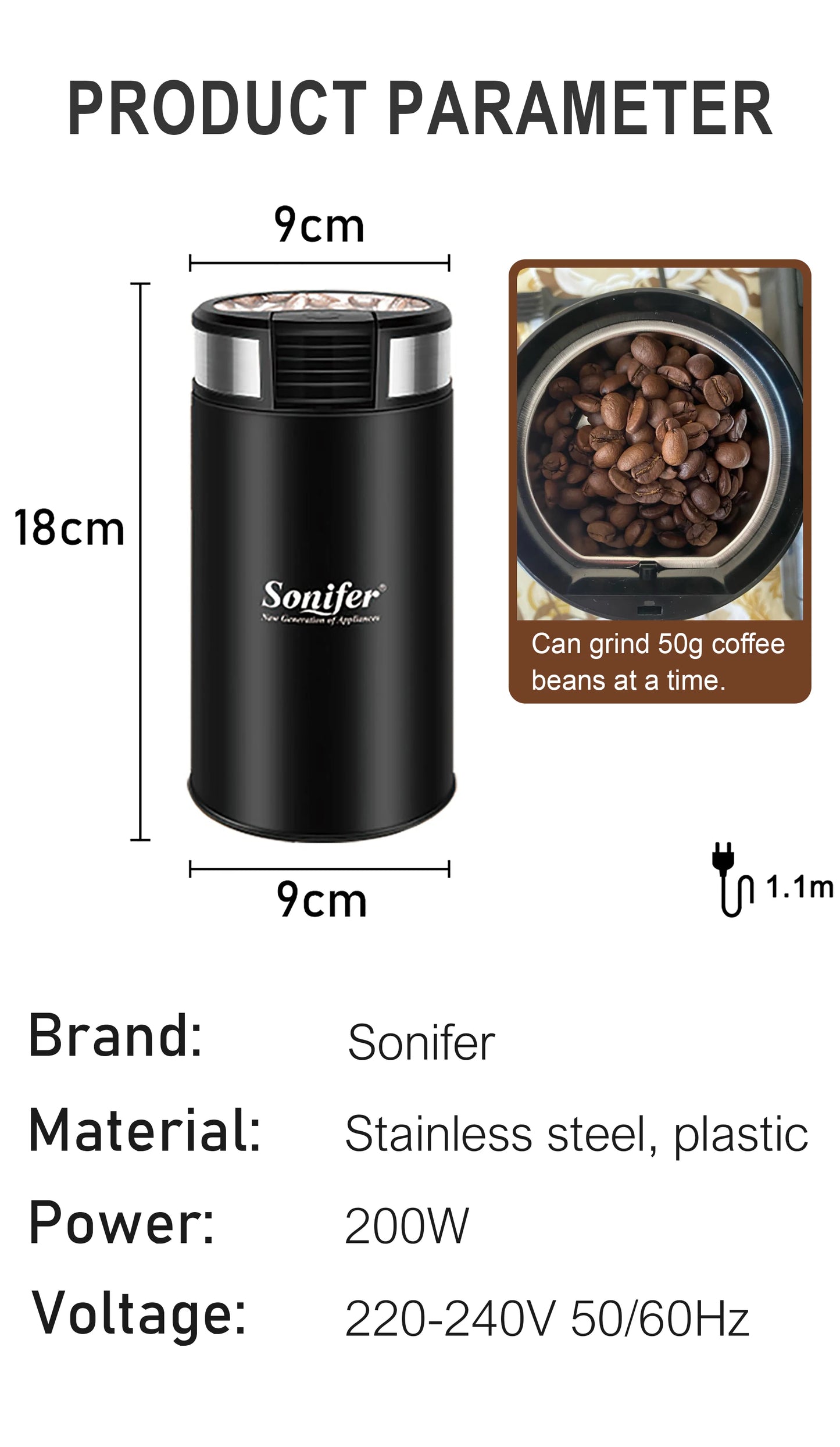 Electric Coffee Grinder 200W Herb Nuts Grains Pepper Grass Tobacc Spice Flour Mill Cafe Beans Electric Grinder Machine Sonifer