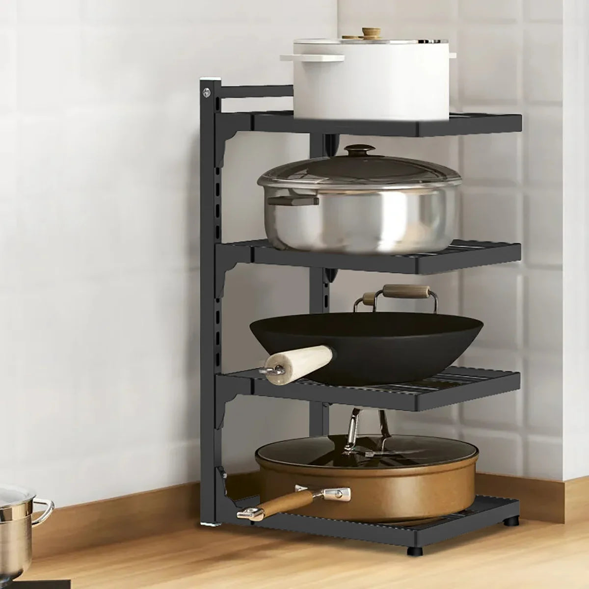 Kitchen Sink Storage Rack Multi-Layer Cooker Storage Rack Home Stovetop Cabinets Adjustable Space Saving Pot Rack Pantry Storage