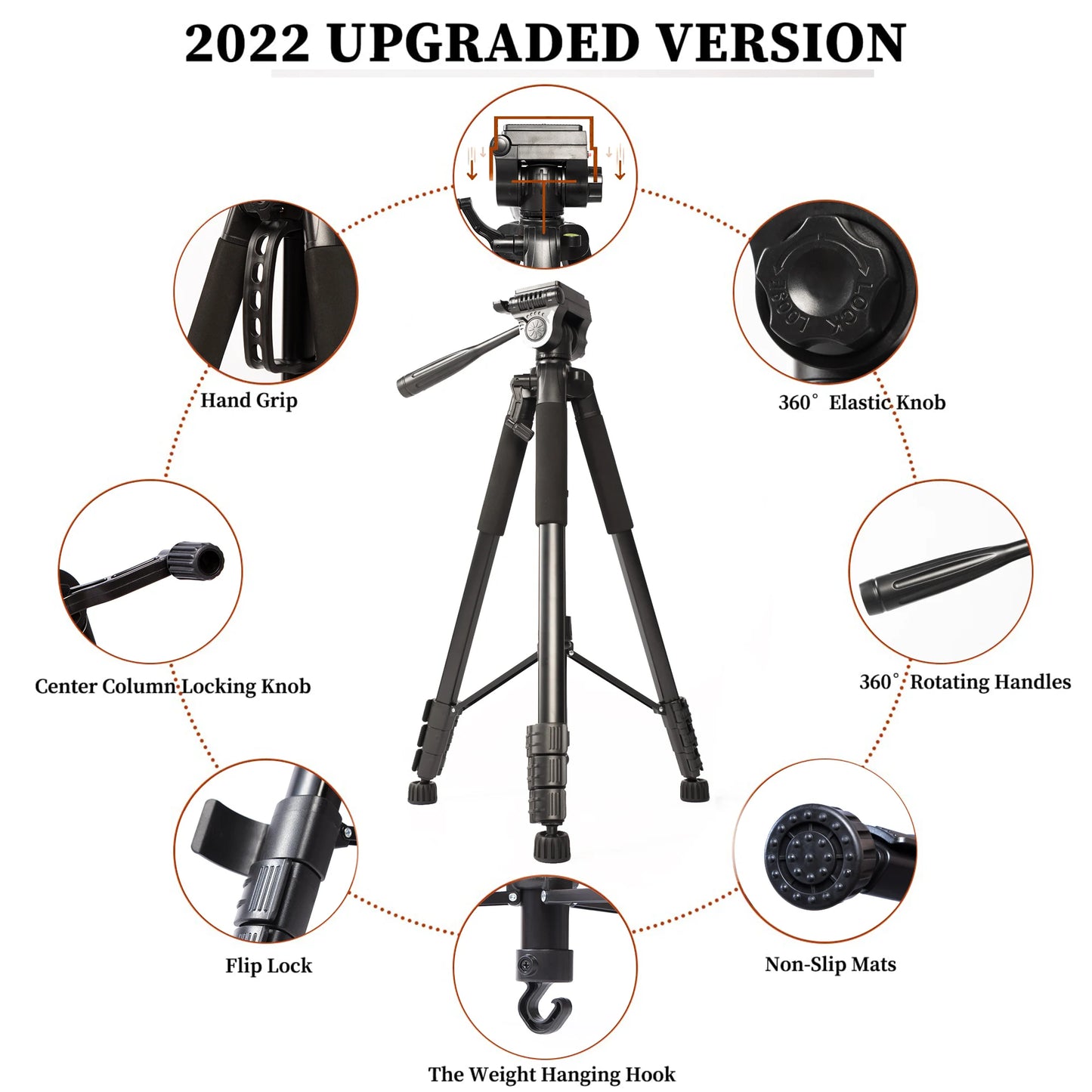 180cm Camera Tripod Travel Tripod with Quick Release Plate and Phone Holder Smartphone Video Tripod with 360° Panorama for Video