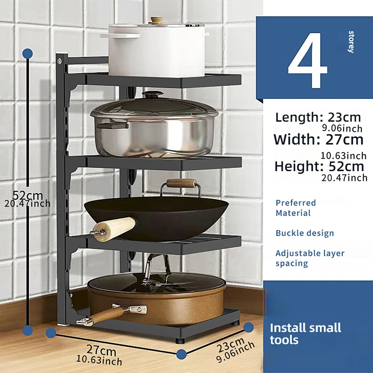 Kitchen Sink Storage Rack Multi-Layer Cooker Storage Rack Home Stovetop Cabinets Adjustable Space Saving Pot Rack Pantry Storage