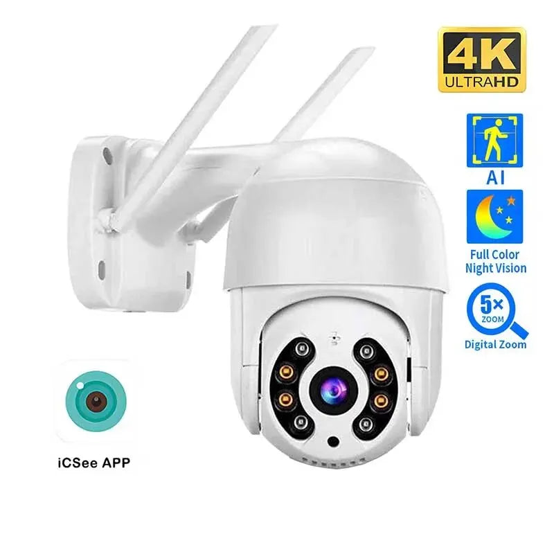 كاميرا IP بدقة 8 ميجابكسل ودقة 4K وكاميرا PTZ بقبة سريعة التتبع بدقة 5 ميجابكسل للمنزل الذكي وكاميرا خارجية لاسلكية تعمل بالواي فاي وشاشة مراقبة