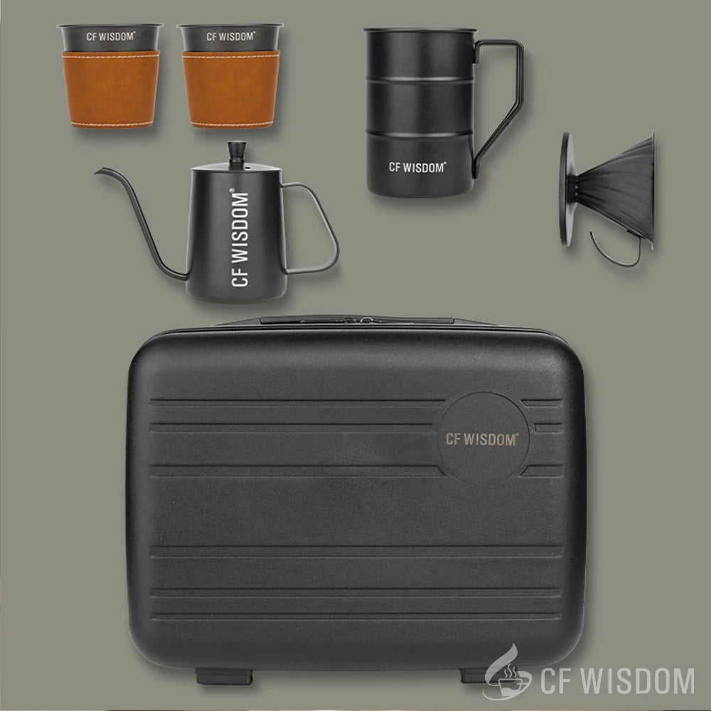 CF WISDOMP Coffee Set, Outdoor Set, Portable Set, Picnic, Camping, Set of 5, Best Gift for Friends, Black hand brewed coffee