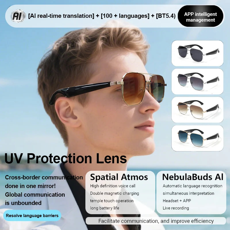 LIGE 2025 Smart Sunglasses Wireless Call Headset Bluetooth 5.4 Intelligent Translation Music Play Voice Assistant Smartglasses