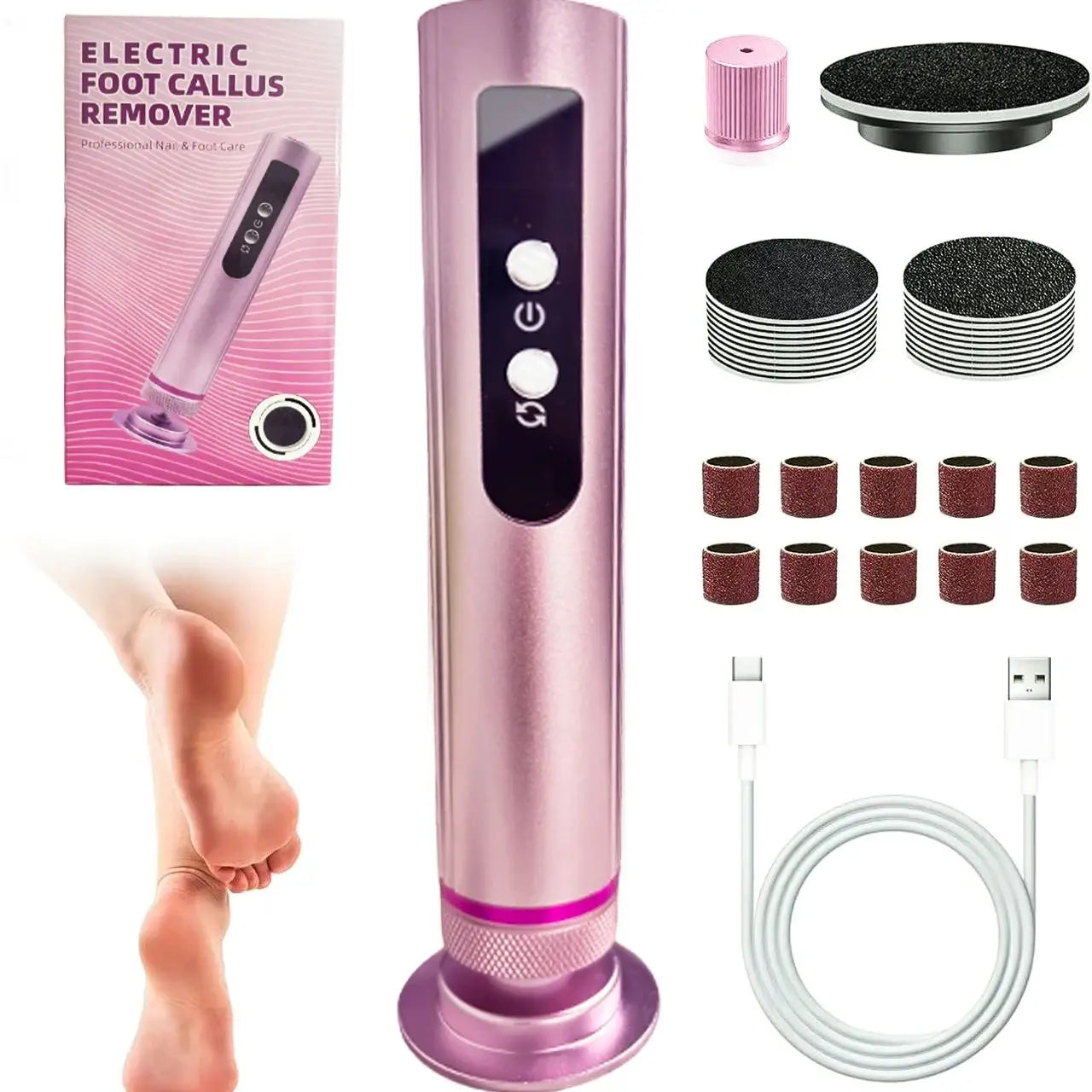 2 in 1 Foot Care Tool Rechargeable Portable Professional Electric Foot File Electric Foot Grinding Device