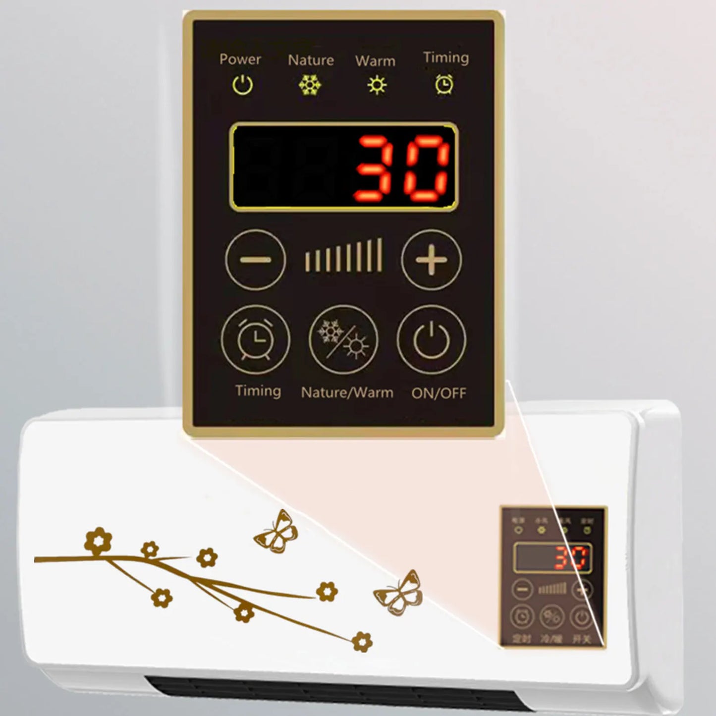 Dual Use Wall Mounted Heat Blower Heating Household Wall Hanging Heat Blower with Digital Display Remote Control US Plug 110V