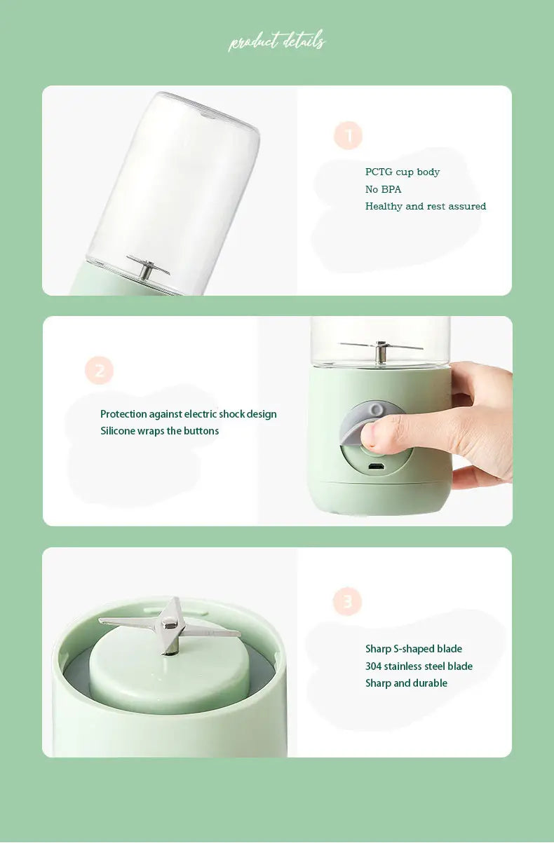 500ml Mini Juicer Blender - Portable USB Smoothie Maker