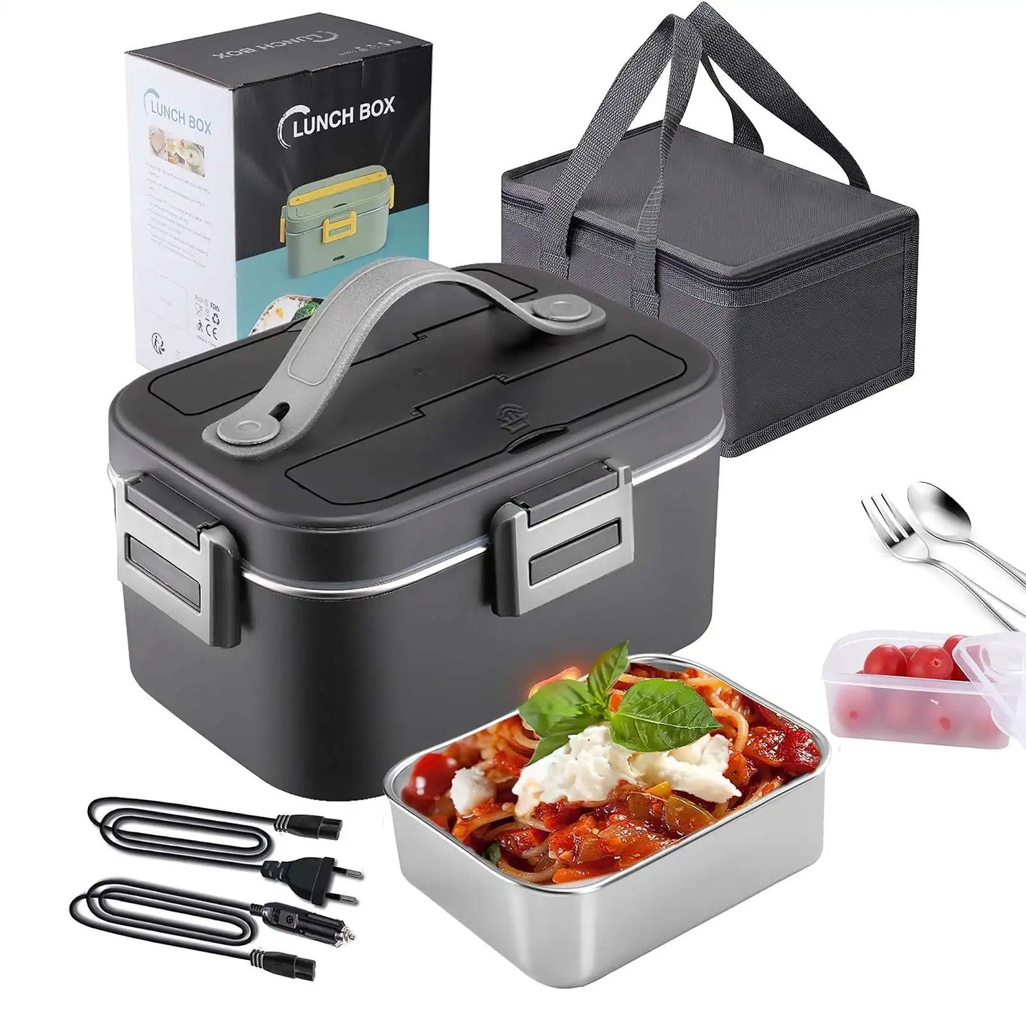 2 in 1 Car Home 12V 24V 110V 220V Electric Lunch Box Portable Picnic School Food Heating Warmer Container Stainless Steel Set