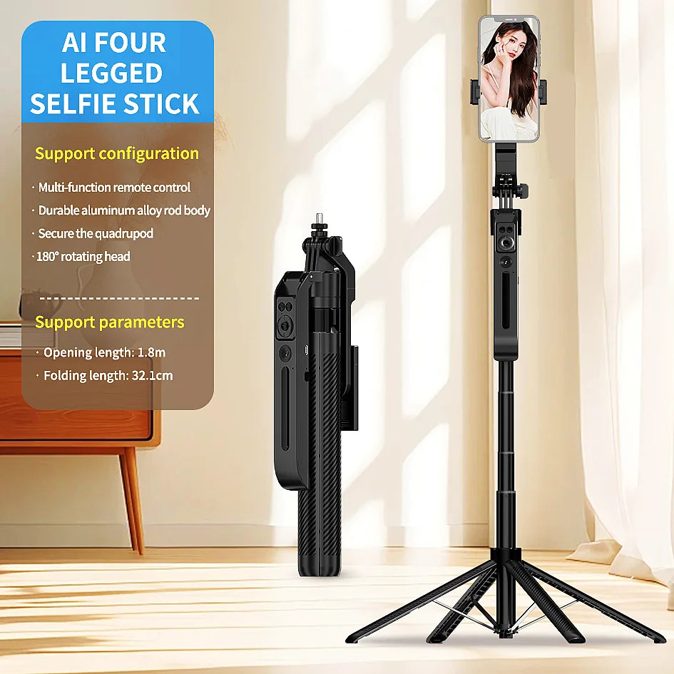 AI facial tracking Gimbal Stabilizer Selfie Stick Foldable Wireless four Tripod with Bluetooth Shutter Monopod for IOS Android