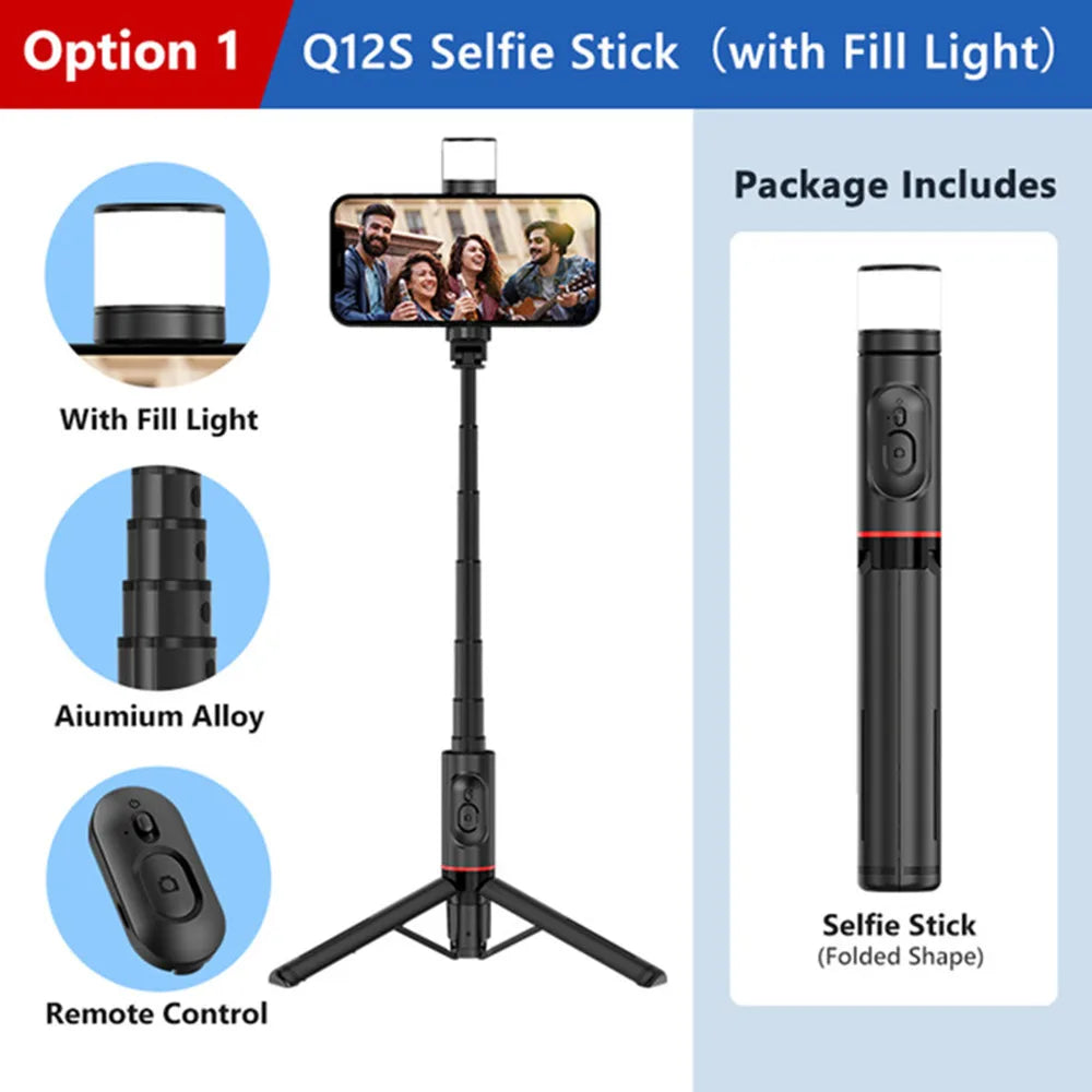 2025 Wireless Selfie for Smartphone Tripod with Bluetooth Remote fillin light Portables Foldable Stand for Vlog Shooting Record