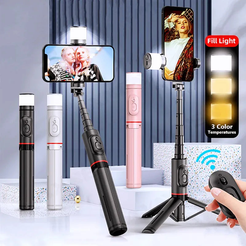 2025 Wireless Selfie for Smartphone Tripod with Bluetooth Remote fillin light Portables Foldable Stand for Vlog Shooting Record