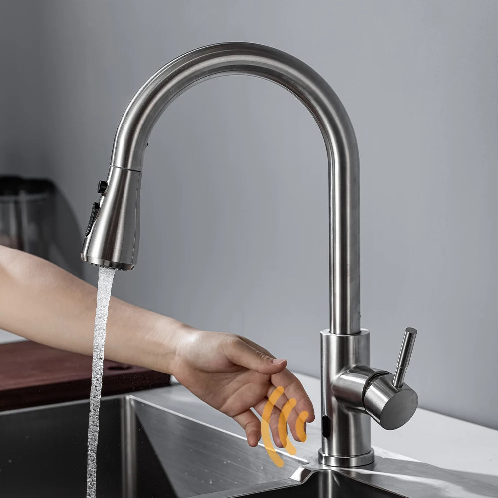 Smart Touchless Kitchen Faucets Crane For Sensor Kitchen Water Tap Sink Mixer Rotate Touchless Faucet Sensor Water Mixer