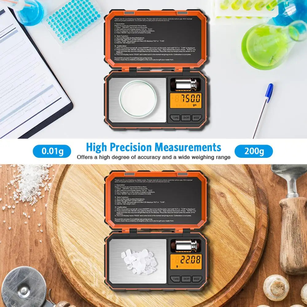 Digital Mini Scale 200g 0.01g Pocket Scale with 50g Calibration Weight Electronic Smart Kitchen Scale for Food Tablets Jewelry