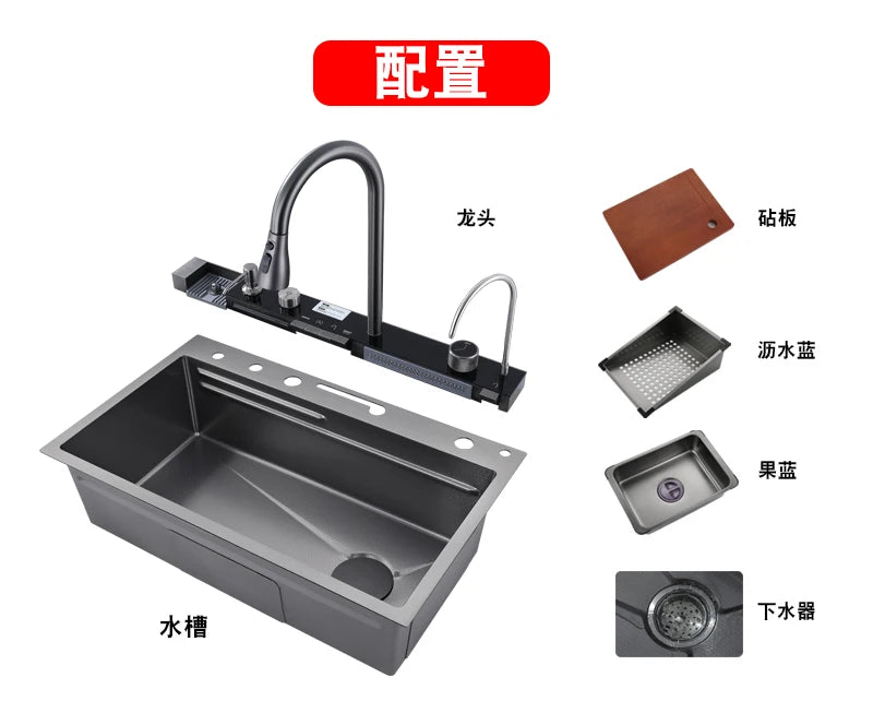 XIONGTU Multifunctional Commercial Pull Out Kitchen Sink and Faucet Lavatory Mixer Tap Modern Kitchen Sink