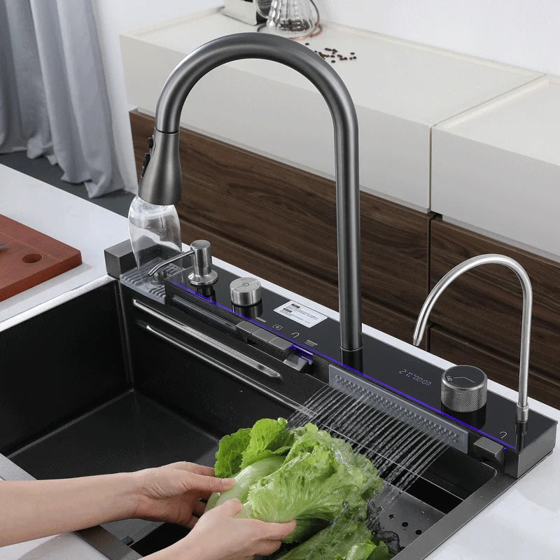 XIONGTU Multifunctional Commercial Pull Out Kitchen Sink and Faucet Lavatory Mixer Tap Modern Kitchen Sink