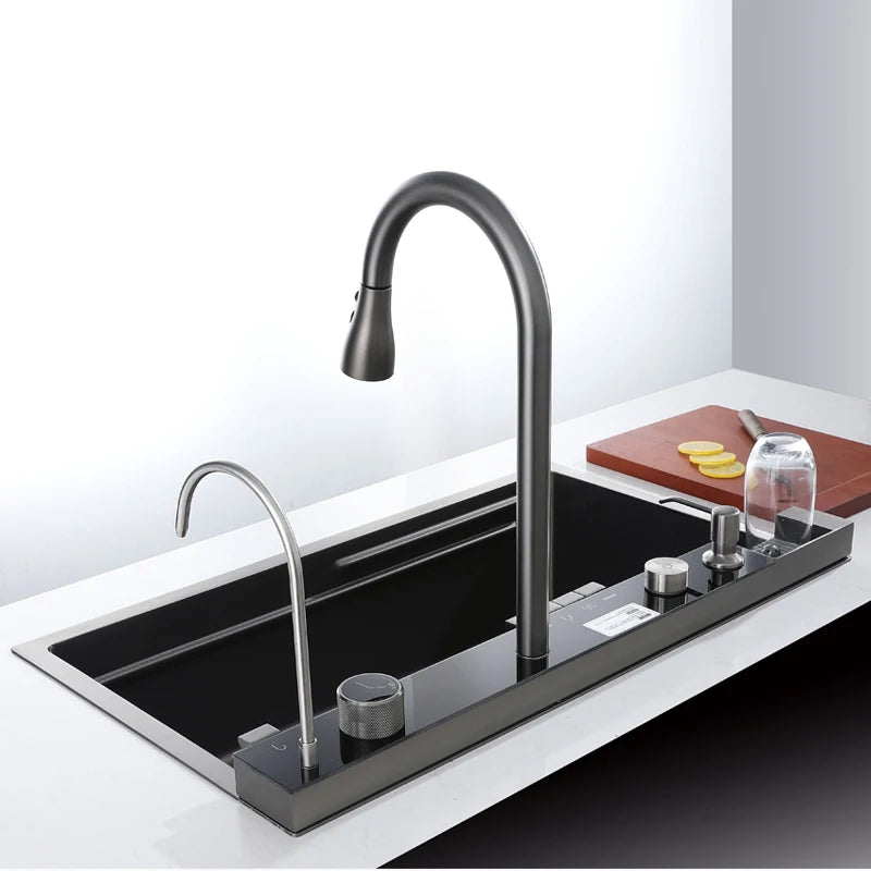 XIONGTU Multifunctional Commercial Pull Out Kitchen Sink and Faucet Lavatory Mixer Tap Modern Kitchen Sink