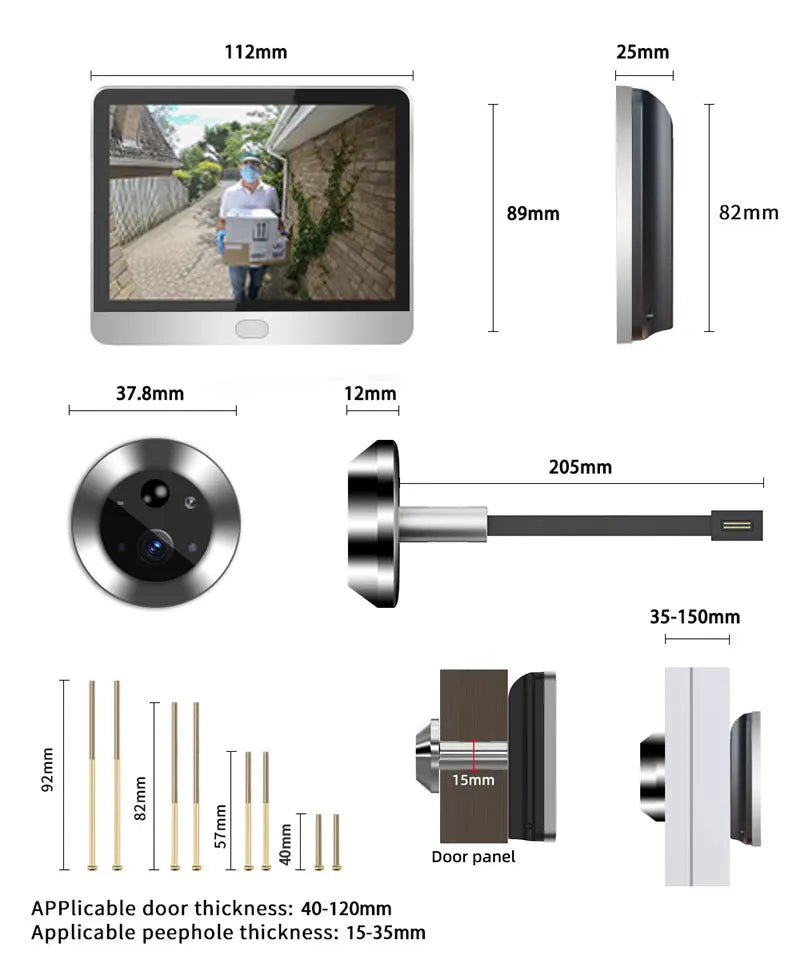 3MP Icam365 Peephole Door Camera Smart Home 4.3 Screen Night PIR wifi Phone wireless Security-protection for Smart home